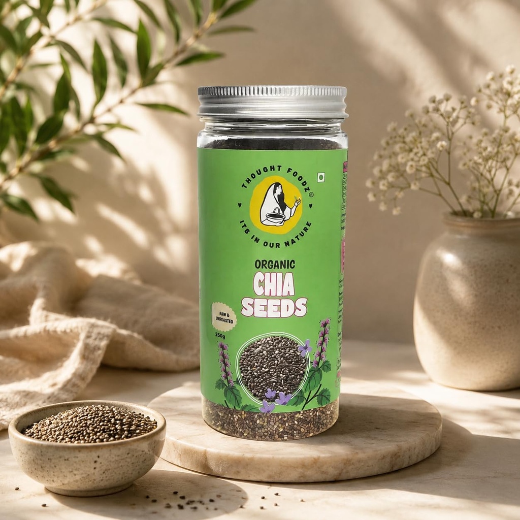 ThoughtFoodz Chia Seeds – 100% Organic & Raw Superfood | High in Omega-3, Fiber & Protein | Ideal for Weight Loss, Digestion & Energy(250gms)