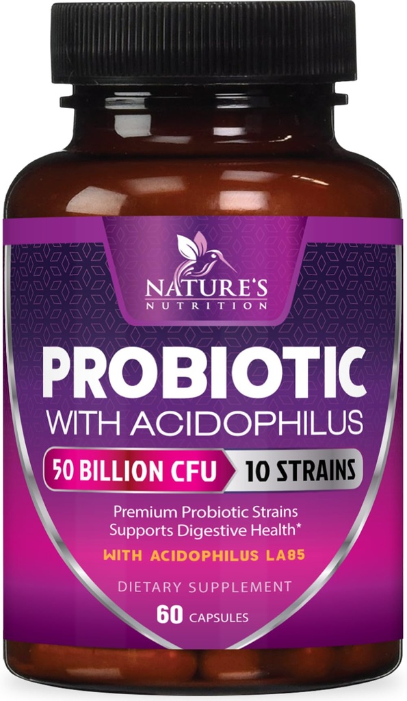 Probiotica 60 miljard CFU per portie - 10 strengen + prebiotica - Digestieve gezondheid, darm- en immuunsteun - Ondersteuning van incidentele constipatie, gas- en opgeblazen gevoel voor vrouwen en mannen Planchet - 60 capsules