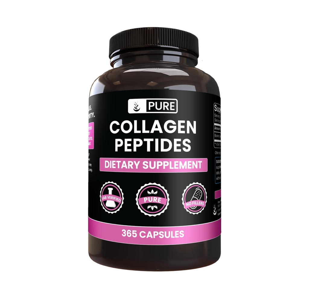 PURE ORIGINEEL INGREDIËNTEN Collageen Peptiden (365 capsules) Geen Magnesium of rijstvullers, altijd zuiver, lab geverifieerd