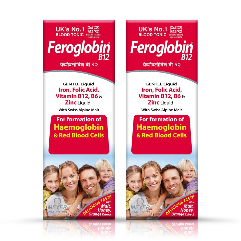 Feroglobin B12 Liquid 200ml- Hematinic Liquid Supplement for Health & Vitality | Reduces Fatigue | Iron, B Vitamins & Minerals (Pack of 2)