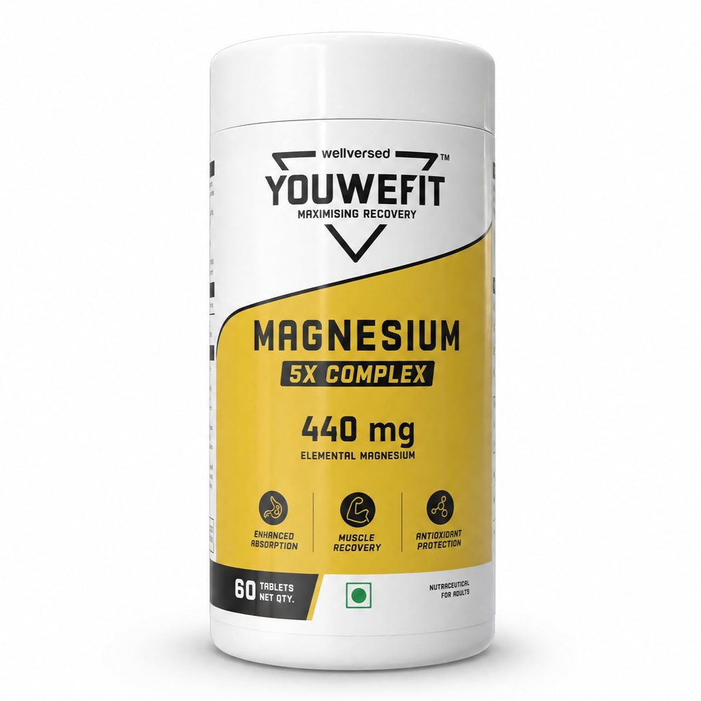 YouWeFit Magnesium 5X Complex – 440mg Elemental Mg, 5 Forms | Muscle Recovery, Sleep & Cramp Relief | Astaxanthin, B6 & B12 | 60 Vegetarian Tablets