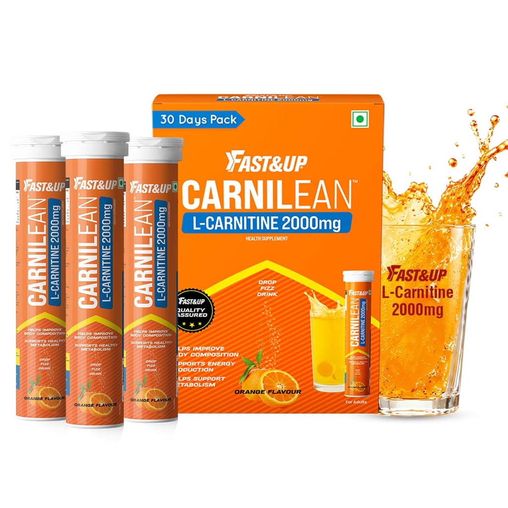 FAST&UP L-Carnitine 2000mg|Supports Weight Loss & Fat Burn|Orange|Pack of 3