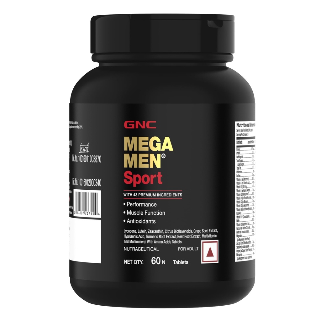 GNC Mega Men Sport Multivitamin for Men | 60 Tablets | 43 Premium Ingredients | Boosts Muscle Performance | Antioxidant Rich | Supports Prostate Health | Protects Heart & Vision | Formulated In USA