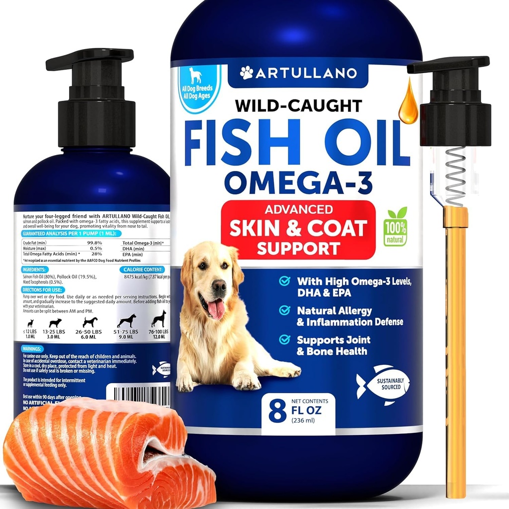 Omega 3 Visolie voor honden - beter dan Zalmolie - huid- en mantelbeschermingsvloeistofsupplement voor Allergiehulp - hoge EPA & DHA voor vergieten, mobiliteit, jeuk, gezamenlijke en botgezondheidsondersteuning - 8 FL OZ