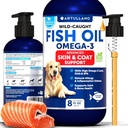 Omega 3 Huile de poisson pour chiens - Meilleur que l'huile de saumon - Supplément liquide de défense de la peau et du manteau pour le soulagement de l'allergie - Haute EPA et DHA pour Shedding, Mobilité, Démangeaisons, Joint & Bone Health Support - 8 FL OZ