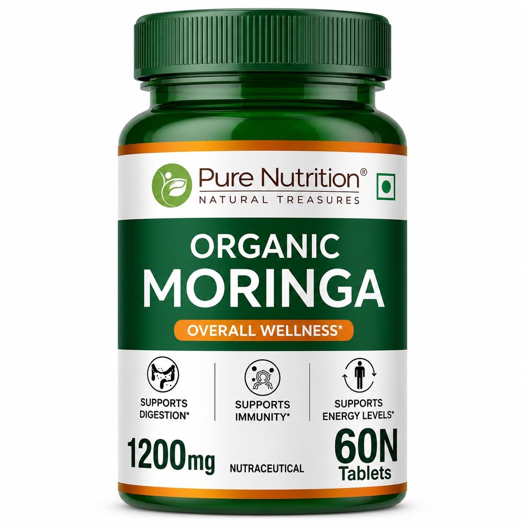 Pure Nutrition Organic Moringa Tablets with 1200mg Leaves Extract | Moringa Tablets for Healthy Digestion, Immunity, Energy Levels & Detox – 60 Veg Tablets