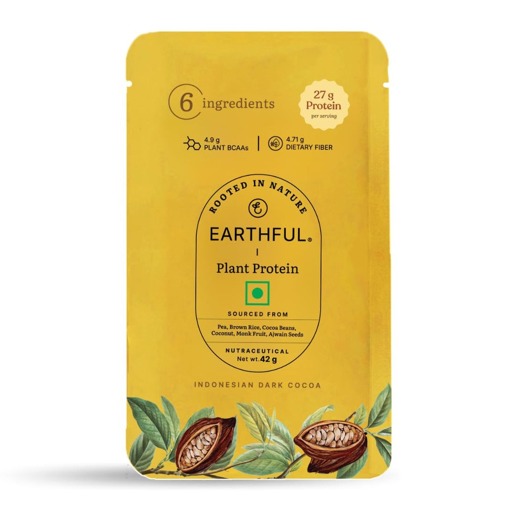 Earthful Honest Plant Protein Sachet - Indonesian Cocoa | Single-Serve 42 g Sachet | 27 g Plant Protein | Pea & Brown Rice Blend | Sweetened with Monk Fruit | Vegan, Lactose-Free