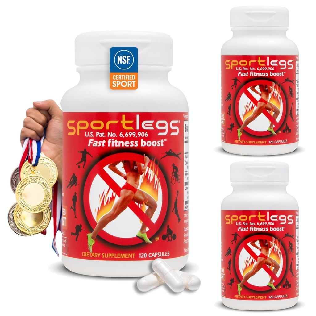 SPORTLEGS Fast Fitness Boost Pre-workout voor mannen en vrouwen, Lactic Acid Supplement, Sports Endurance Fuel, Endurance Supplements voor Runners - NSF gecertificeerd voor Sport, 120-Capsule Fles, Pack van 3