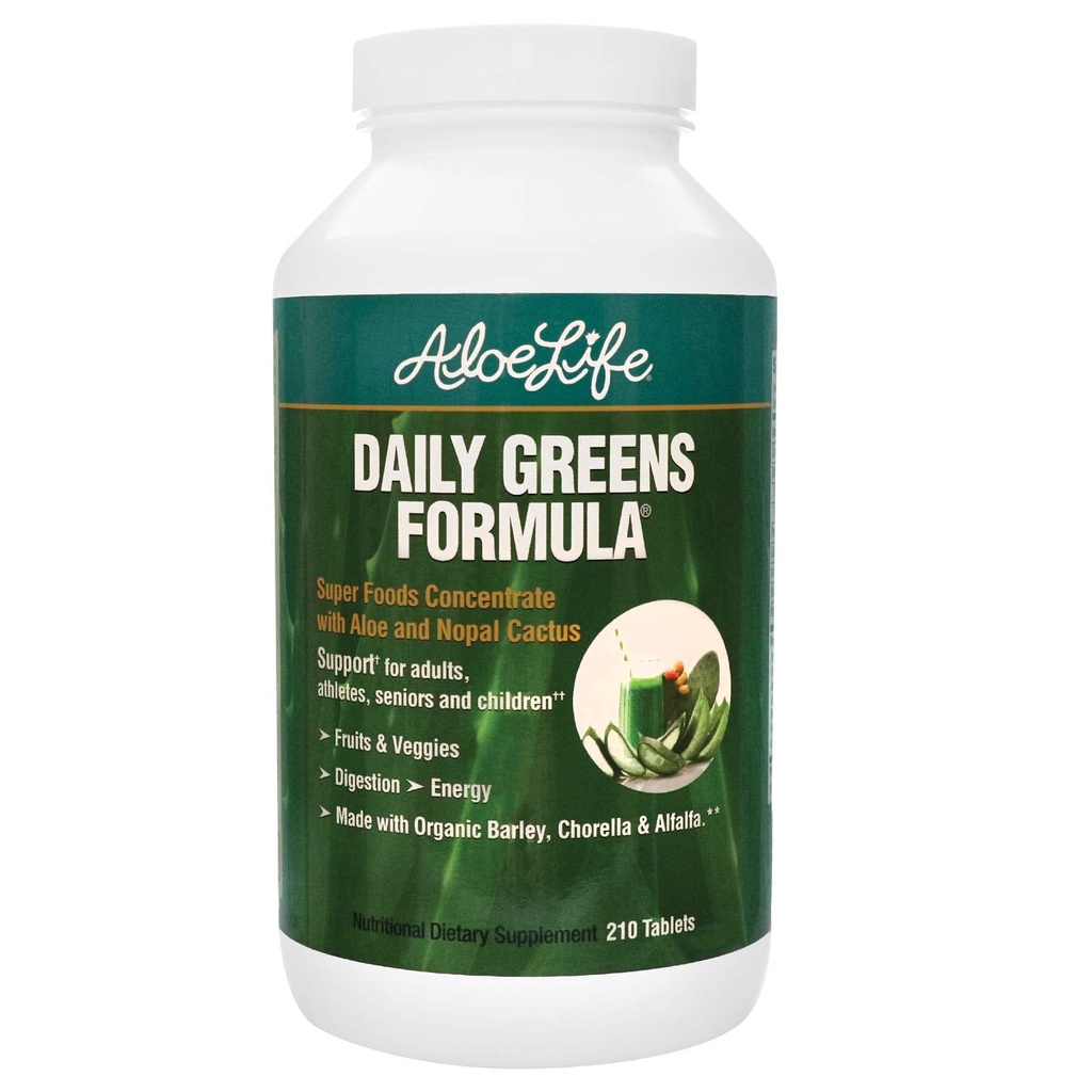 Aloë Life - Daily Greens Tablets, Certified Organic Health Supplement, Antioxidants, 21 Fruits, Veggies, & Herbs Inclusief Aloë & Nopal Cactus, Low-Calorie, Keto-Friendly, Glutenvrij (210 tabletten)