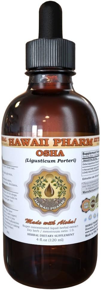 Hawaii Pharm OSHA (Ligusticum porteri) Extrait liquide, Teinture, Supplément à base de plantes, Fabriqué aux États-Unis, 2 fl.oz