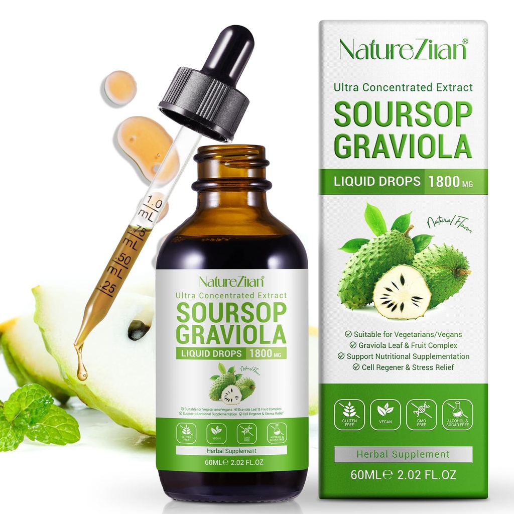 Soursop Graviola Liquid Drops - Soursop Bitters Liquid - Soursop Leaves Extract - Natural Antioxidant - Cell Support & Regeneratie - Immune Boost - Relax - Lever en slaap (1)