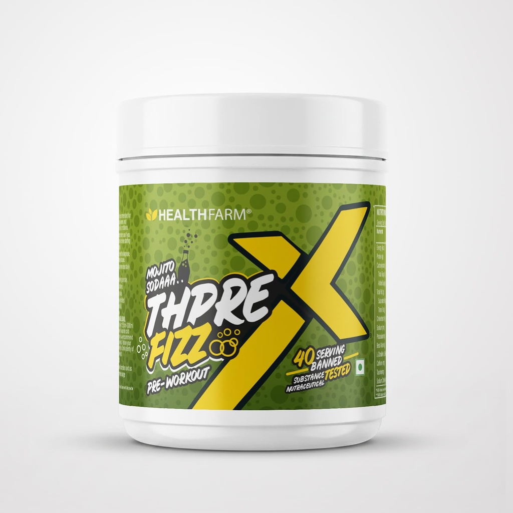HEALTHFARM ThPrex Fizz Pre-Workout for Energy, Focus & Endurance (400 g, Mojito Soda)
