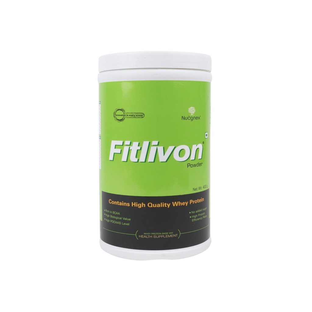 Nucgnex Fitlivon Whey Protein Powder for Daily Use | PDCAAS 1.0 Whey Protein with BCAA | For Active Lifestyle & Everyday Fitness | Easy to Mix & Digest | No Added Sugar | 400g