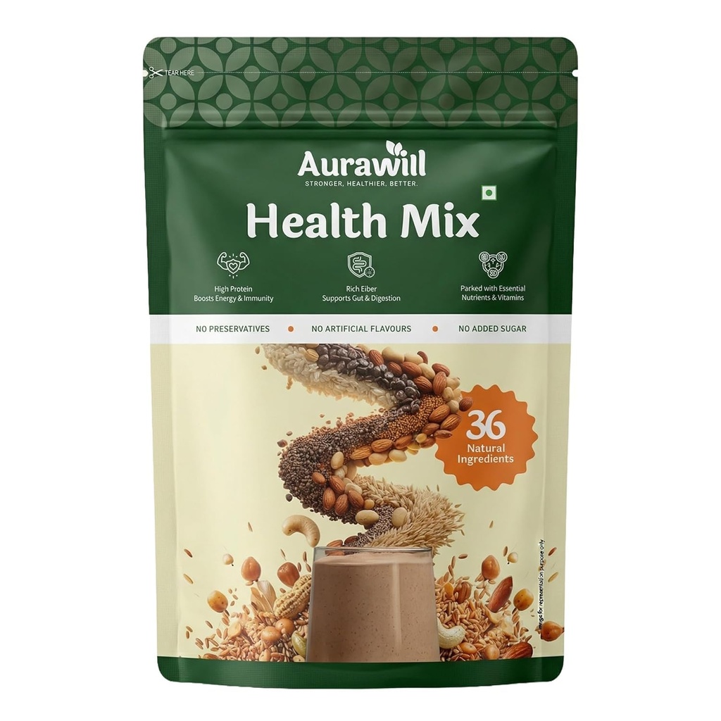 Aurawill Health Mix Powder 1.35 Kg | 36 Natural Ingredients | Sathu Maavu Multigrain Drink | No Added Sugar | for Kids Adults Elders | Gut Immunity