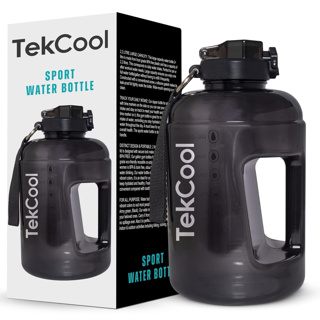 TEKCOOL Gym 2. 2 Litre Bottle for Gym Workout, Motivational Sipper gallons for Adults, Water Bottles 2 + LTR, 2litre Sipper for Men & Women Motivational gallons