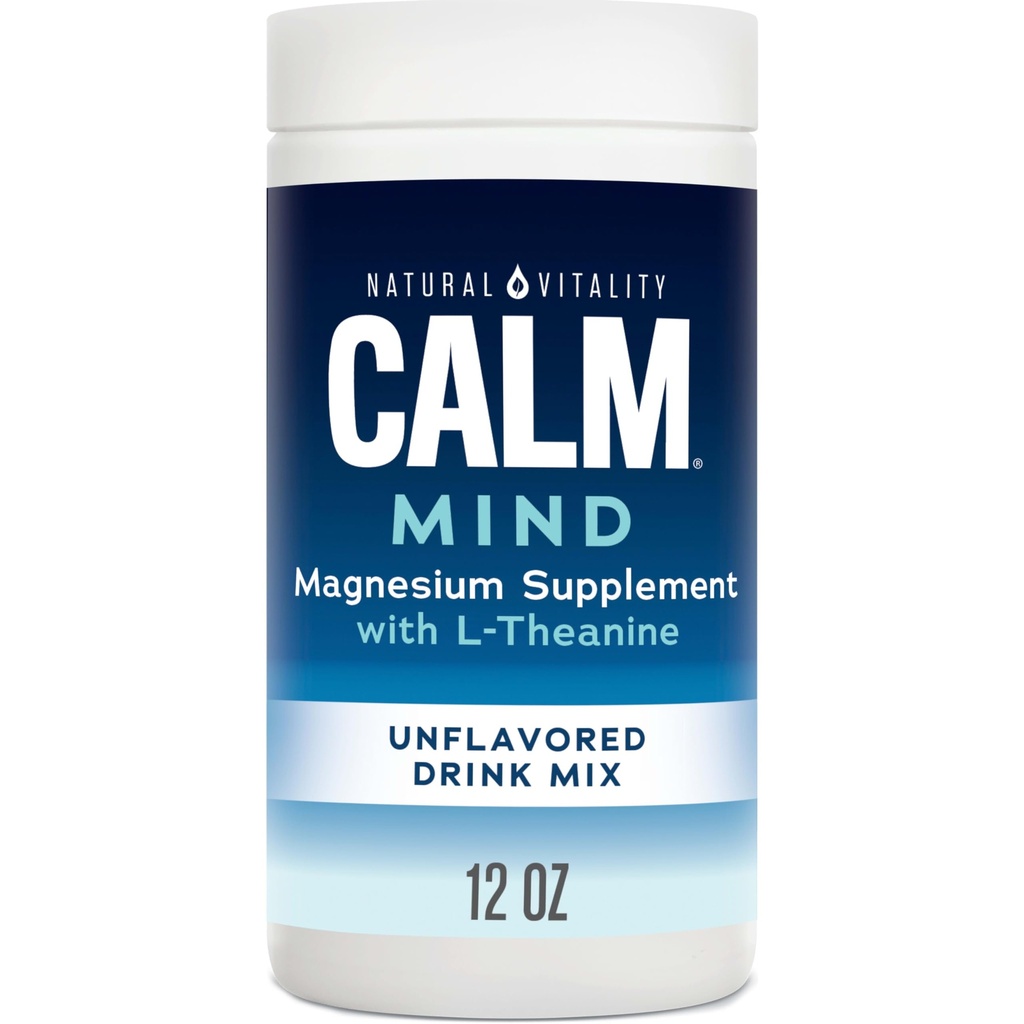 Natural Vitality Calm Mind, Magnesium Citrate + L-Theanine Powder, Supplement voor Stress Relief, Glutenvrij & Vegetarisch, Ongearomatiseerd, 12 oz.