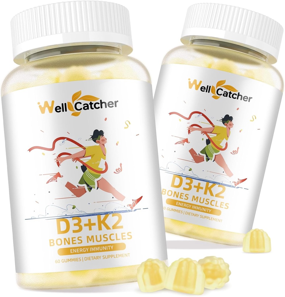 Vitamine D3 K2 Gummies - Vitamine D3 5000IU K2 (MK-7) 120mcg Supplementen met vitamine B Complex Suiker Gratis voor volwassenen Kids Ondersteunt Bone Teeth Strength Immune Mango Smaak 60 Counts 2 Packs