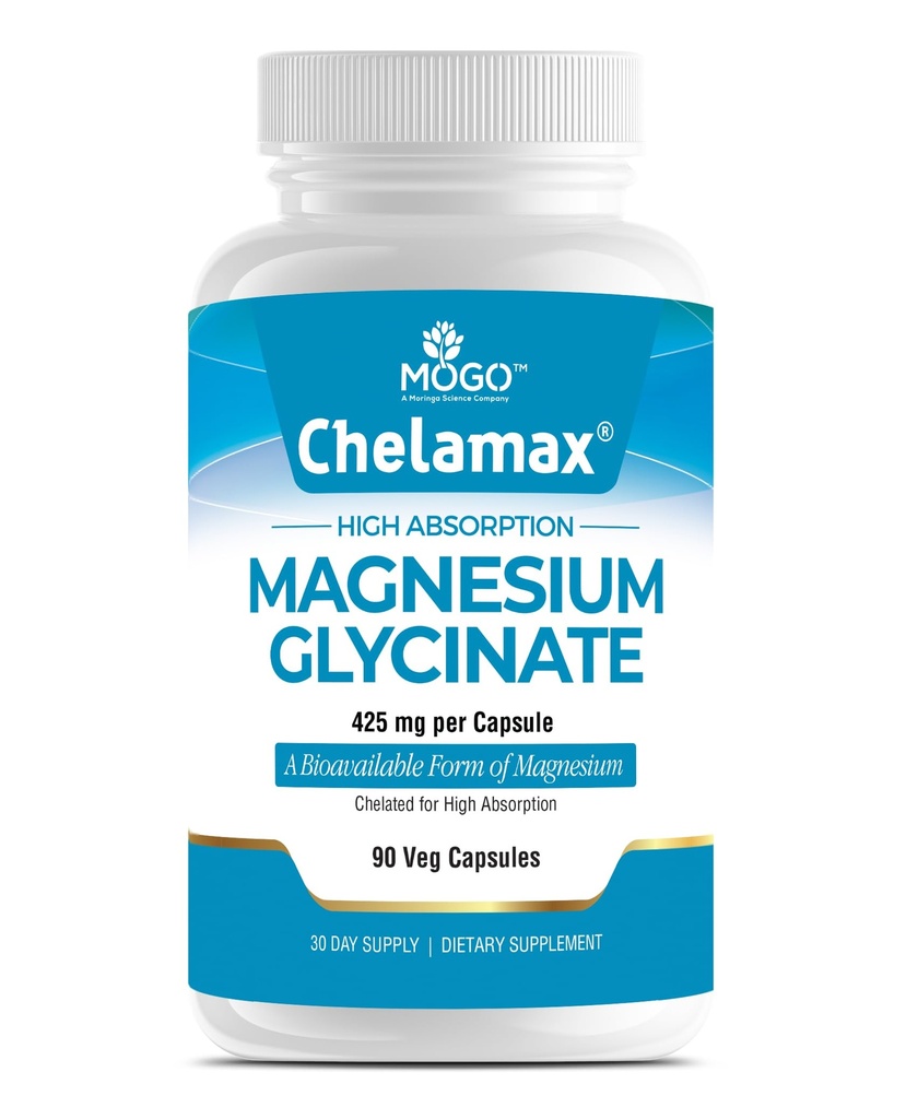Chelamax Magnesium Glycinate. Dead Sea Broned, 100% Chelated Magnesium voor slaapondersteuning, spierkrampen, botgezondheid. Made in USA, 3rd Party Tested, zwaar metaalvrij,Glicinato de Magnesio Capsules.