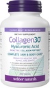 Webber Naturals Collagen30 avec acide hyaluronique, peptides de collagène bioactif, 180 comprimés, aide à réduire les rides des yeux et la ligne faciale fine, non OGM