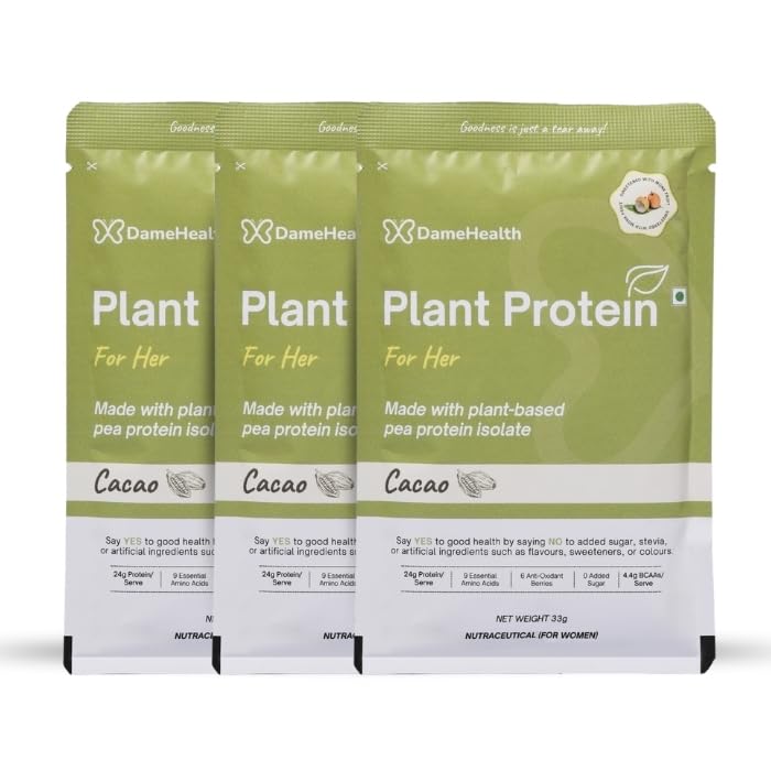 Plant Protein for Women - Cacao (3 Sachets, 90g) Pea Isolate | Pregnancy Safe | Vegan | Sugar free | Natural Ingredient | Antioxidant for Women's Health | Suitable for All Age Women