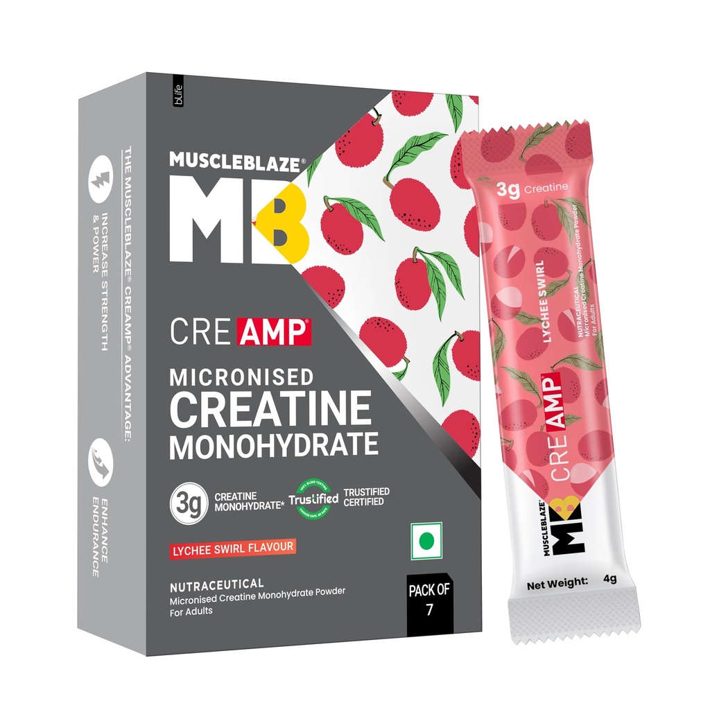 MuscleBlaze Micronised Creatine Monohydrate CreAMP Powder, 7 Sachets
