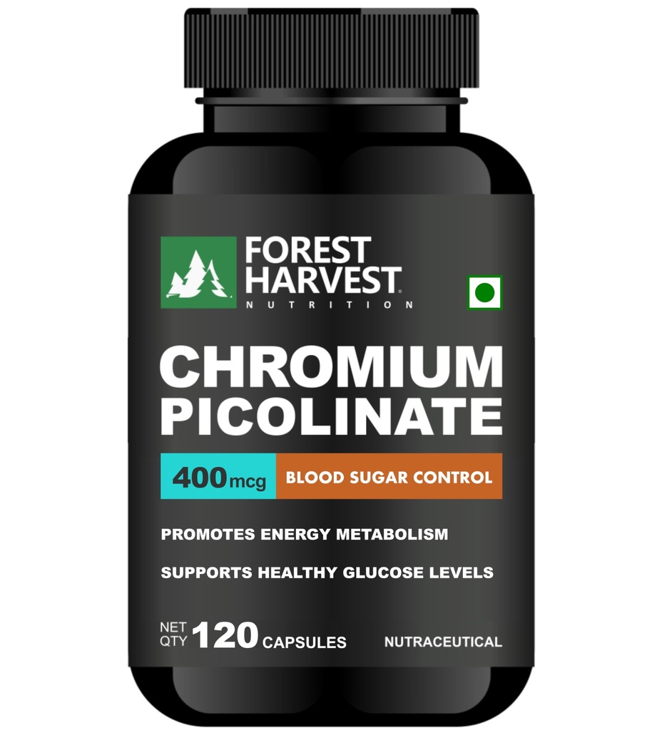 Chromium Picolinate 400 mcg with Biotin | 100% RDA Biotin | 120 Veg Capsules | Glucose Metabolism, Hair, Skin & Energy Support | WHO-GMP, ISO, HACCP Certified