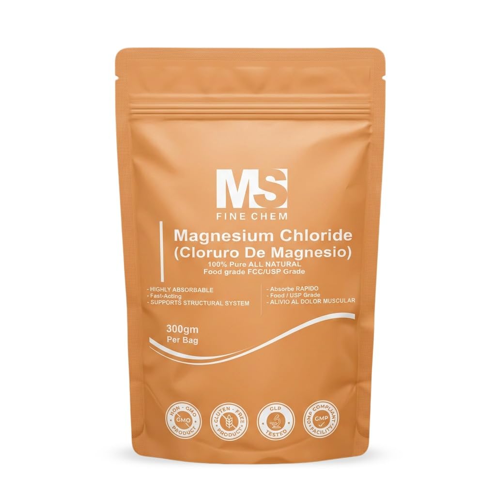 Cloruro de Magnesio 100% Pure Magnesium Chlorure Nourriture Grade 300 Grams Magnésium comestible Très Absorbable pour une utilisation quotidienne comme supplément ou huile de magnésium jusqu'à 600 portions 10.58 Oz