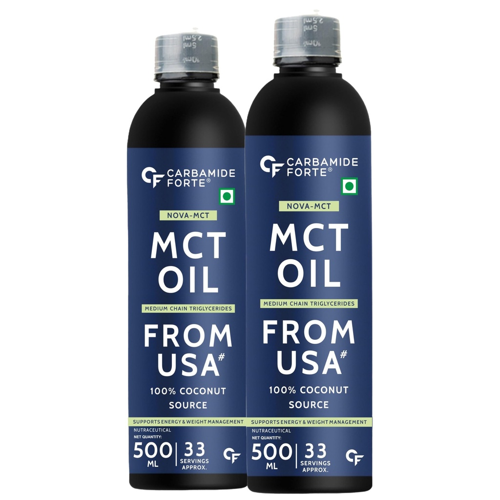 Carbamide Forte Pure MCT Oil C8 From USA | 100% Coconut Source | Keto & Paleo Friendly - 500ml Vegetarian Oil (Pack of 2)