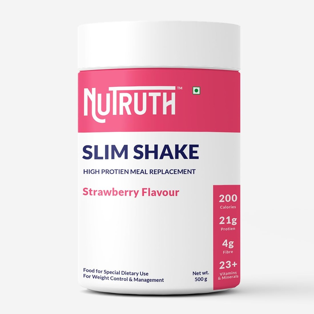 High Protein Meal Replacement Strawberry Flavoured Slim Shake | 21 Gm Protein/Serving | Weight Control & Management Protein Shake (500 Gm)