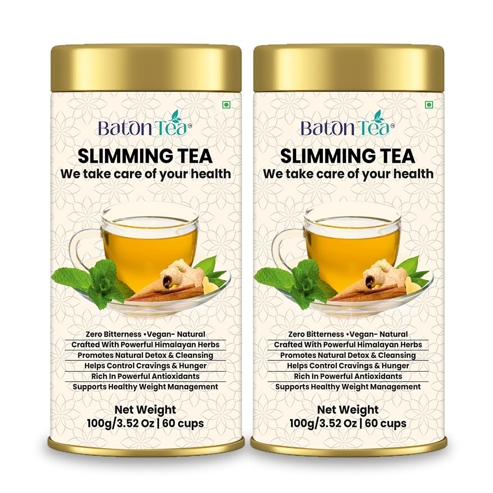 Baton Slimming Green Tea 100g Tin | 18 Natural Herbs for Weight Management & Detox | Supports Metabolism, Fat Burning & Digestive Health | Zero Sugar | For Men & Women | Pack of 2