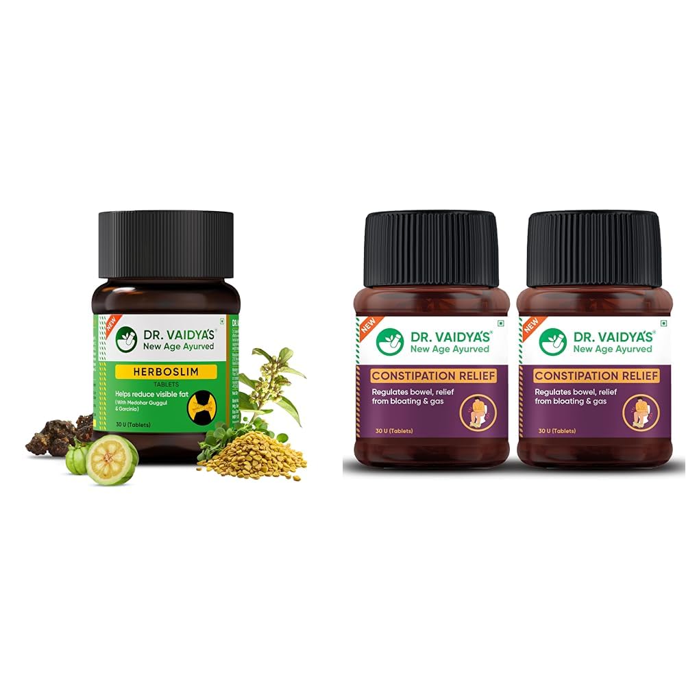 Dr. Vaidya's Herboslim Tablets | Ayurvedic Weight Loss Supplement | Strong Fat Burner for Men & Wo | DR. VAIDYA'S new age ayurveda Constipation Relief Tablets | Ayurvedic| Relievs Gas & Bloating | Re