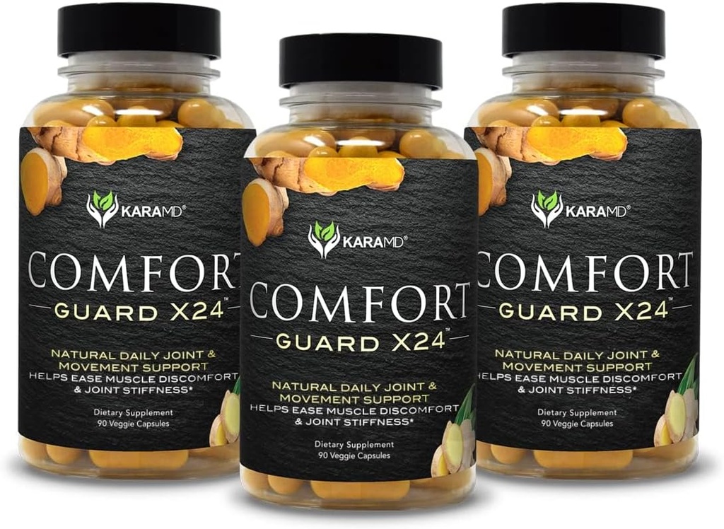 KaraMD Comfort Guard X24.00 Supplément de soutien aux articulations et au mouvement.00 Curcumin, Boswellia et Ginger.00 Décomfort musculaire facilité et adhérence des articulations.00 Non-OGM, sans gluten et ami végétalien (3 Pack)