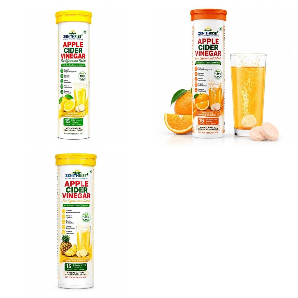 Zenithrise Plus ACV Tablets Variety Combo - ACV Lemon, ACV Orange, ACV