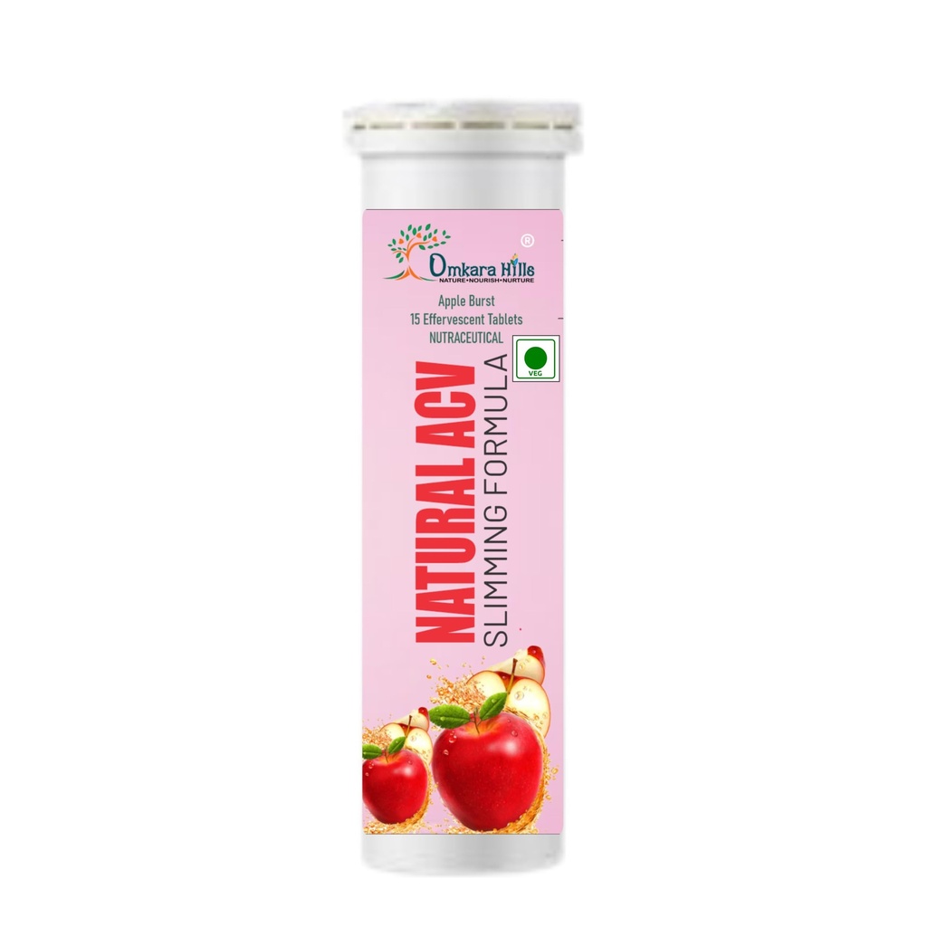 Natural Apple Cider Vinegar Effervescent Tablets with Vitamin B6 & B12 | Apple Powder-Based Fizzy Drink Mix | Refreshing Daily Wellness Supplement | 15 Tablets