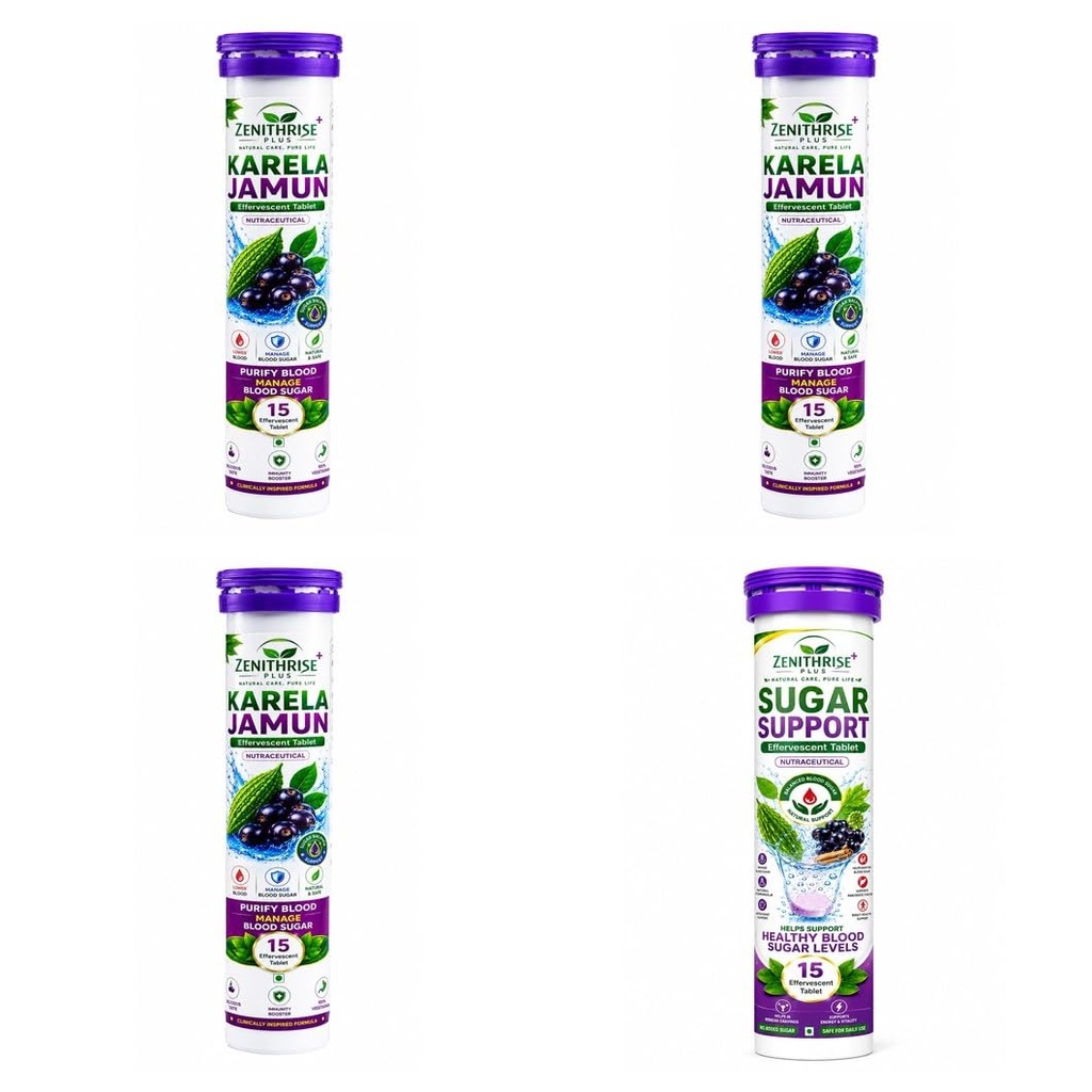 Zenithrise Plus Combo Karela Jamun 3 + Sugar Support 1 (4 pcs)