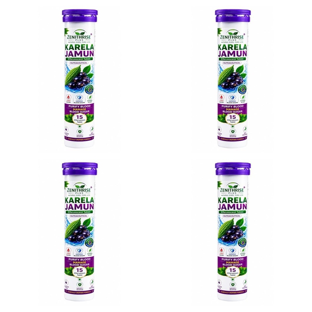 Zenithrise Plus Karela Jamun Effervescent Tablet Pack of 4 (4x15 Tablets)