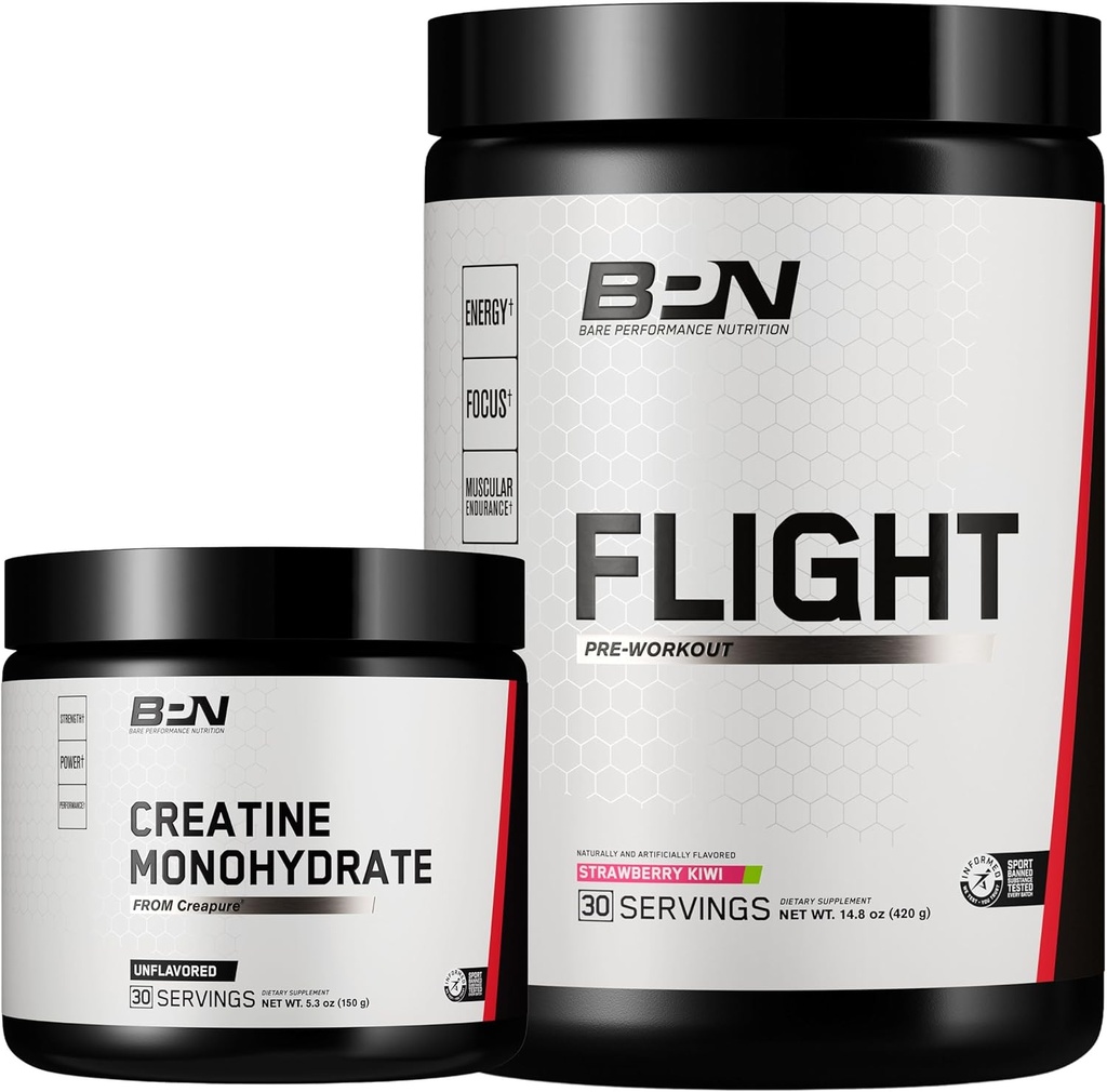 BARE PERFORMANCE NUTRITION BPN Créatine Monohydrate et préentraînement en vol (Strawberry Kiwi)