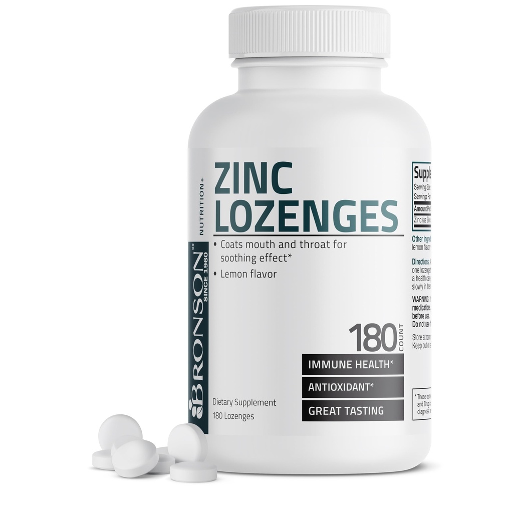 Bronson Zinklozen Antioxidant & Immuun Ondersteuning Supplement Citroen Gearomatiseerd, 180 Kauwtabletten