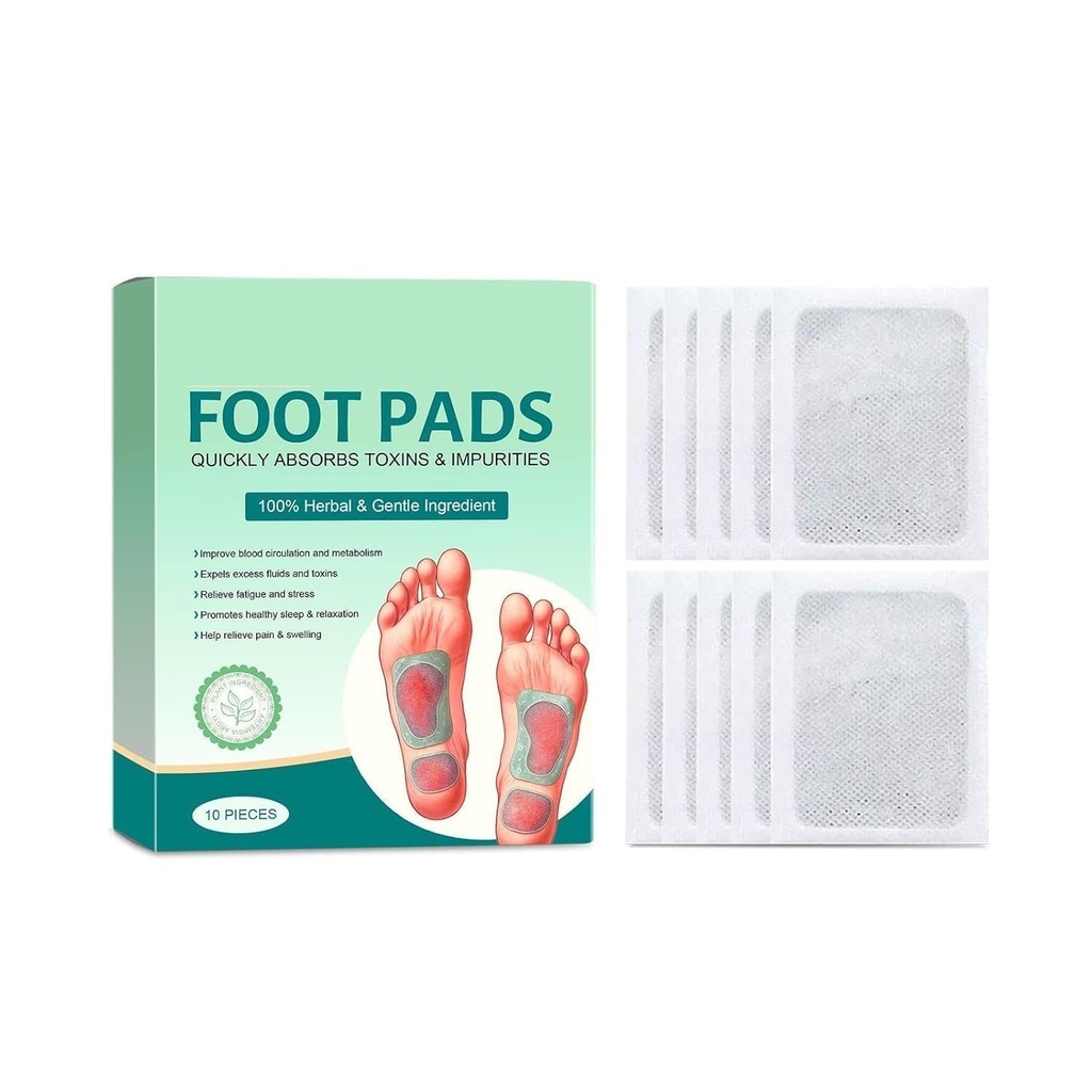 100% Herbal And Gentle Ingredient Detox Foot Pads, 10 Pieces, Natural Ingredients for Sleep Aid, Pain Relief, Toxin Removal with Bamboo Vinegar and Acupoint Micro-Massage Technology