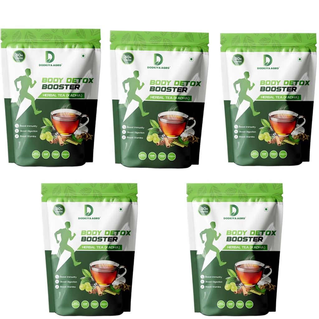 Tea Detox Drink Body Booster (Kadha) blends 30+ herbs like Amla, Turmeric, Ashwagandha, Moringa & more for detox, immunity, and digestion. 250gm Pack-5