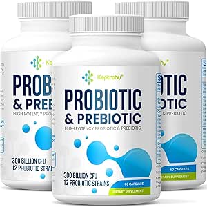 Probiotica voor vrouwen en mannen, 300 miljard CFU Probiotica van 12 Strains + Biologische Prebiotica Blend voor dagelijkse spijsvertering, Immune, Gut, Bloating, Gut Health voor vrouwen en mannen, Plank Stable - 180 Capsules