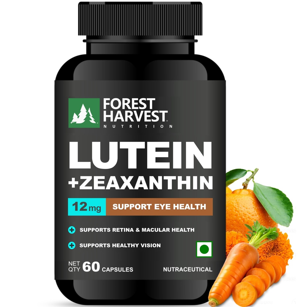 Balanced Eye Vitamins with Lutein 10 mg & Zeaxanthin 2 mg | Vision Support Supplement with Vitamin C, Vitamin E & Zinc | Blue Light Protection for Screen Users | Antioxidant Eye Health | 60 Veg Capsules | ISO, WHO-GMP & HACCP Certified