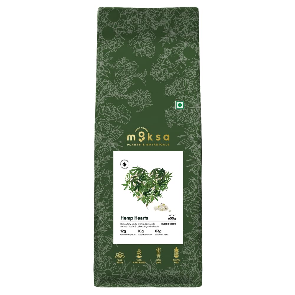 Moksa Hemp Hearts Hulled Seeds | Rich in Omega 3, 6 & 9 | Plant-Based Protein | High Fibre Superfood | Vegan | Gluten Free | Non-GMO (600gm)