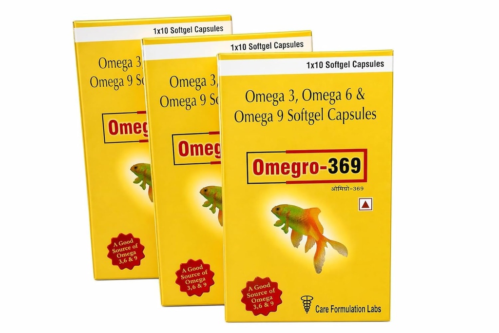 NEW Omegaa Omegro-369 Omega 3, 6 & 9 Softgel Capsules, Essential Fatty Acids Supplement by Care Formulation Labs 30 Capsules