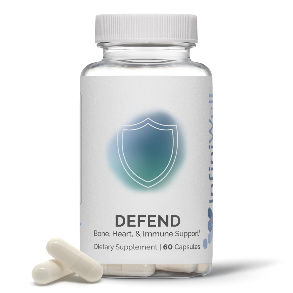 InfiniWell Defend Bone & Immune Support Supplement - Vitamine A, D3 & K2 Supplement - Biobeschikbaarheidsingrediënten in actieve voedingsvormen - Hulp botsterkte, hartgezondheid & meer (60 capsules)
