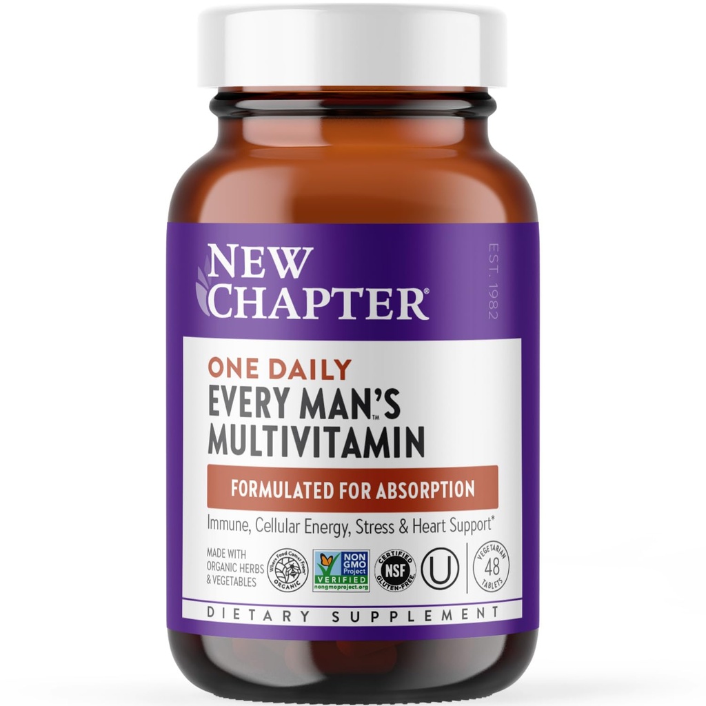 Nieuw Hoofdstuk Mannen Multivitamine voor Immune, Stress, Hart + Energie Ondersteuning met Gefermenteerde Nutriënten - Every Man's One Daily, Made with Organic Groenten & Herbs, Non-GMO, Gluten Free - 48 ct
