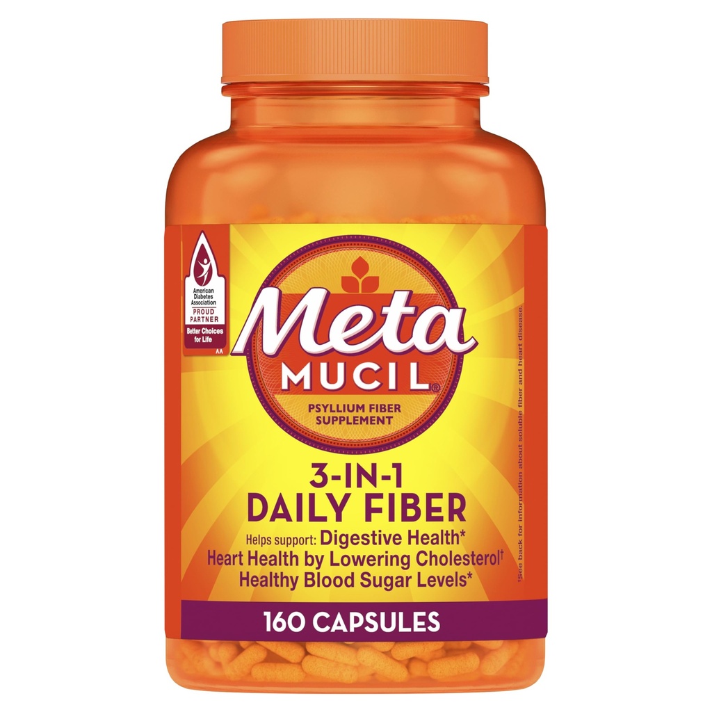 Metamucil Psyllium Husk Fiber Supplement, 3-in-1 voor Digestieve Gezondheid, Plant Based, 160 Telling, Pack of 2