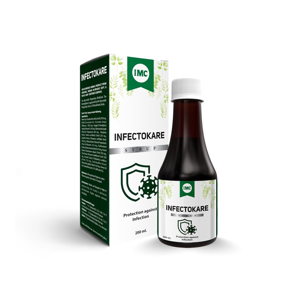 IMC Infectokare Syrup | Herbal Supplement | Enhances Defense, Protects Against Infections, Cold, Cough & Sinusitis | Enriched with Neem, Amla, Ashwagandha, and Aloe Vera | 200 ml