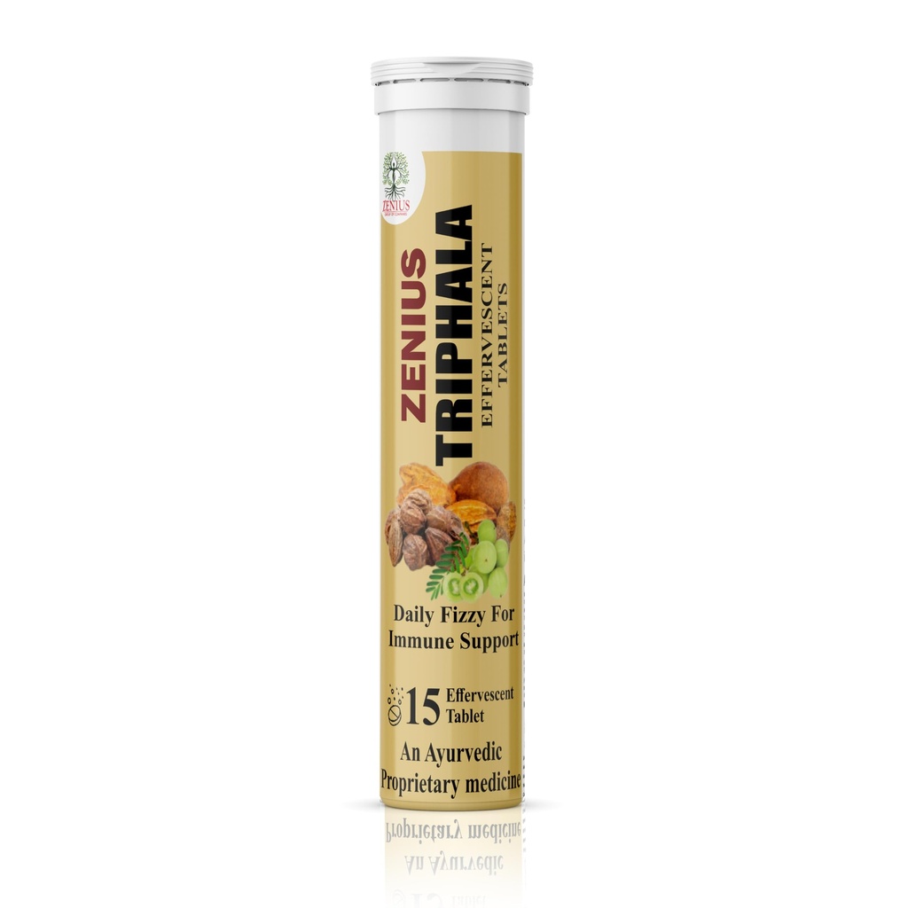 Zenius Triphala Effervescent Tablets for Relieves Constipation, Improves Digestive Health | Ayurvedic Herbal Supplement with Amla Haritaki Bibhitaki | Gut & Colon Cleanse Support