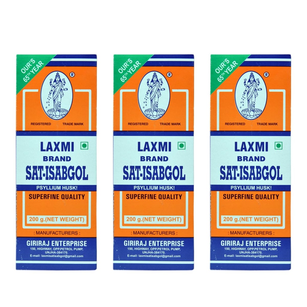 Laxmi Sat Isabgol Psyllium Husk Powder-600 gm | For Constipation Relief & Gut Health | High Fiber Supplement | Supports Easy Bowel Movement, Digestive Wellness & Bloating Relief | 200 gm (Pack of 3)